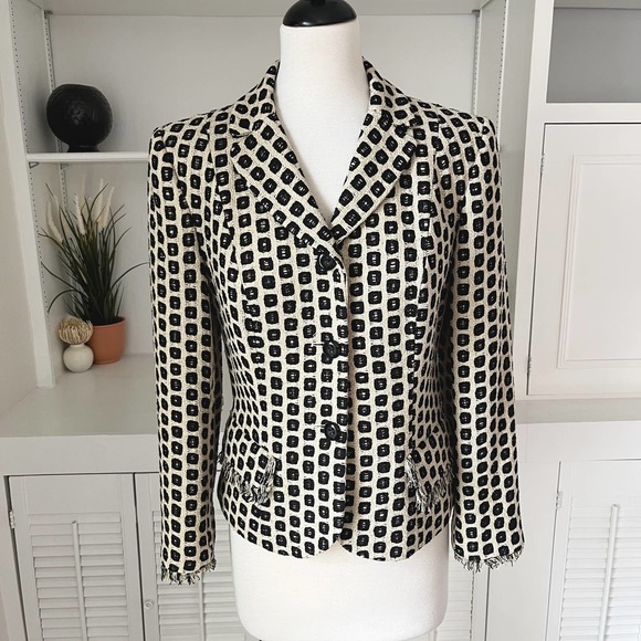 Vintage Lavantino Silk Tweed Geometric Print Jacket Blazer Size 4 - Picture 2 of 9